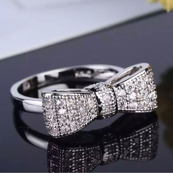 Cute Bow Rings White Gold Plated 6,7,8 - Picture 4 of 4